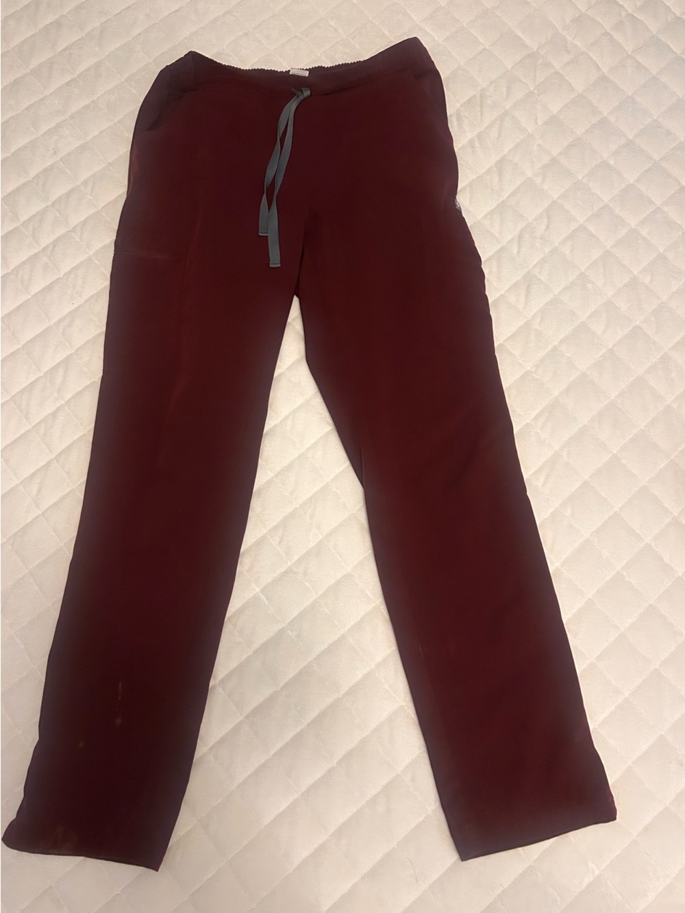 Figs Scrub Pants in Burgundy with Gray Drawstring